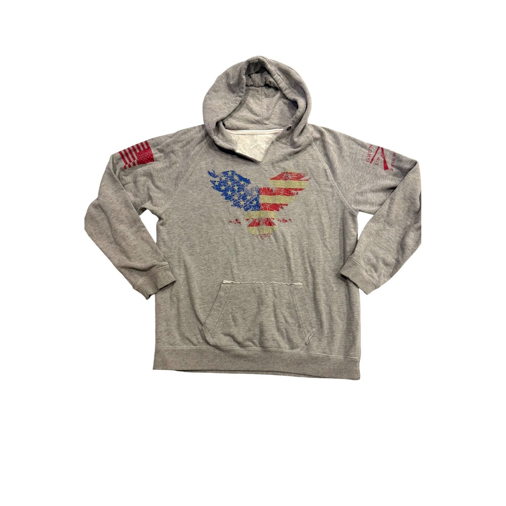 Grunt Style Women XL Gray American Flag Eagle Hoodie Patriotic Sweatshirt